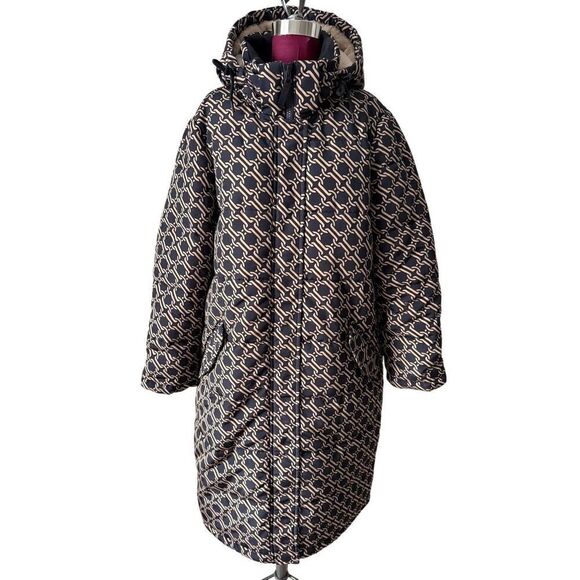 NWOT BODEN Skye Puffer Coat Tan Black Chain Geo size 12 - Picture 4 of 16